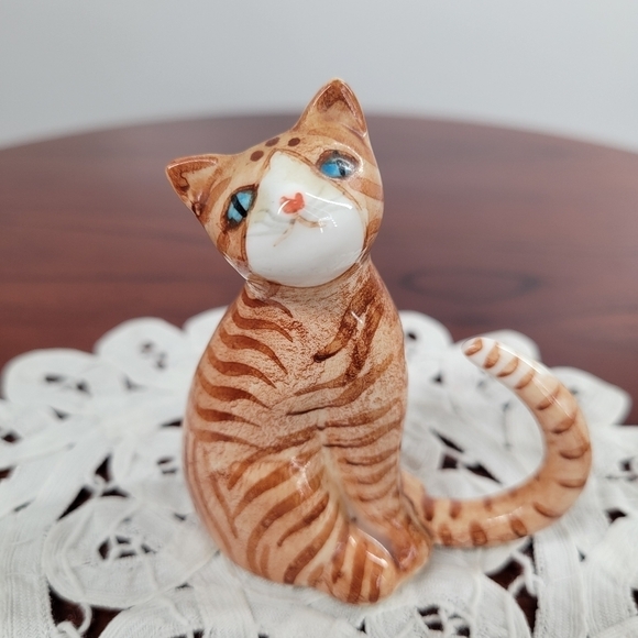 Orange Tabby Cat Figurine Fine Bone China Cute Ring Holder Jewelry Organizer Vtg - Picture 7 of 13